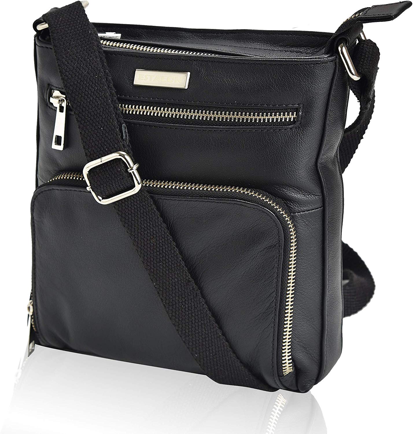Price:$39.99    Sling-Bag for Women Genuine Leather - Black Multi Pocket Small Crossbody Bag, Handmade Spacious Shoulder Purse with Zippers and Mobile Holder  Clothing