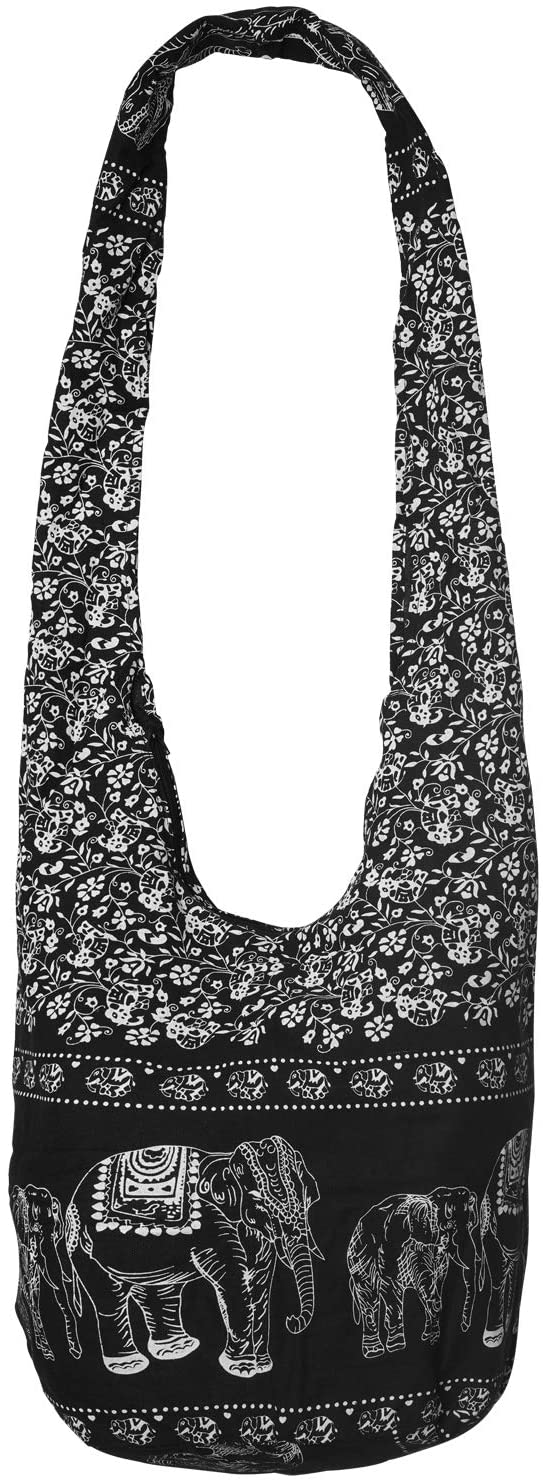 Price:$8.79 Thai Hippie Bag Hippie Elephant Sling Cross Body Bag Purse Zip Pocket Handmade ColorBlack  Handbags   