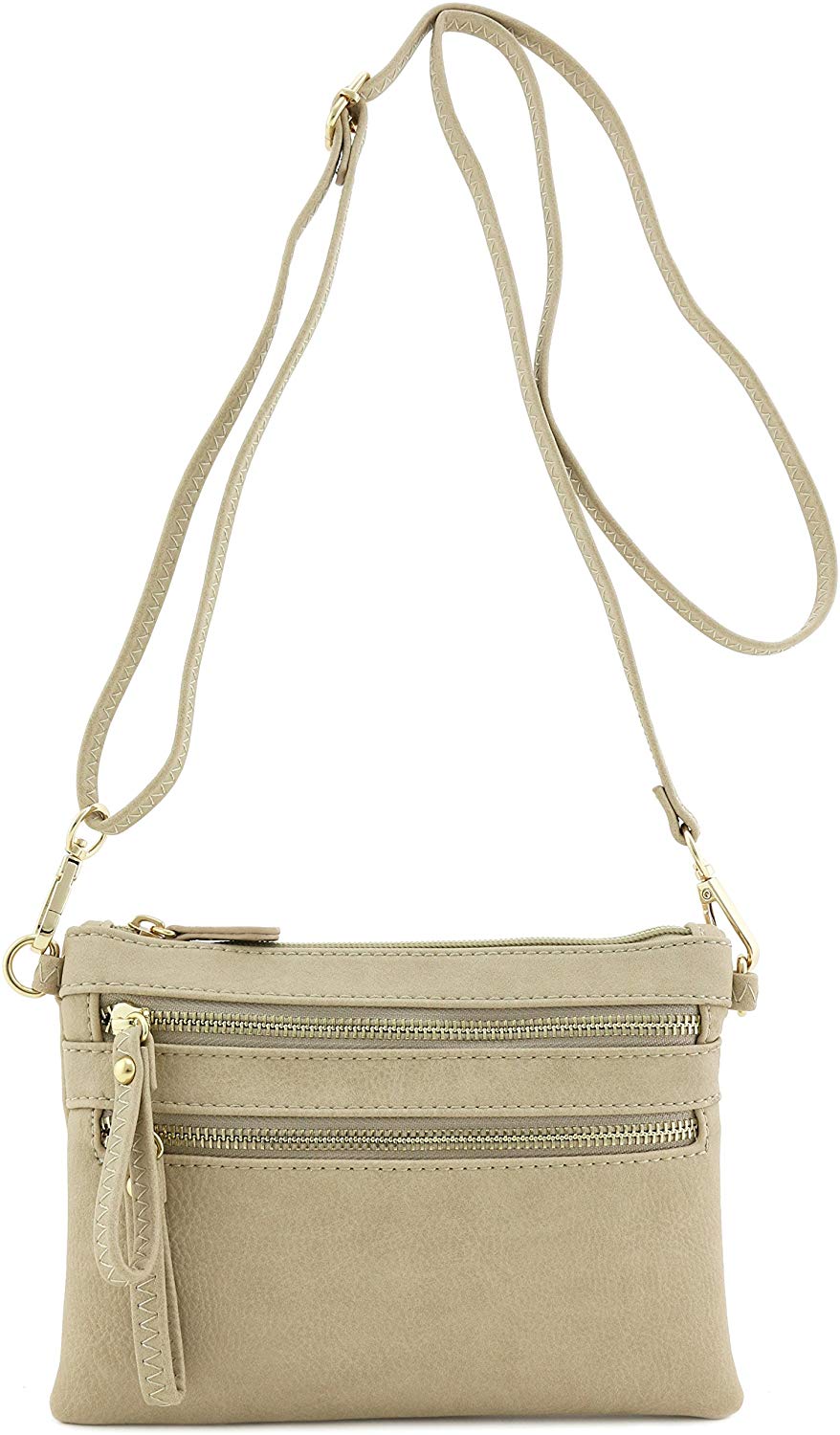 Price:$14.98 Multi Zipper Pocket Small Wristlet Crossbody Bag (Beige Brick)  Handbags   