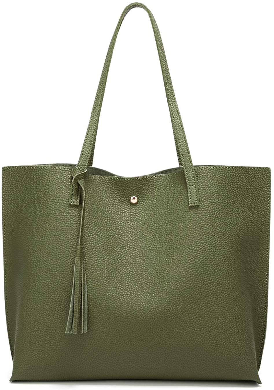 Price:$14.29    Women's Soft Faux Leather Tote Shoulder Bag from Dreubea, Big Capacity Tassel Handbag Army Green  Shoes