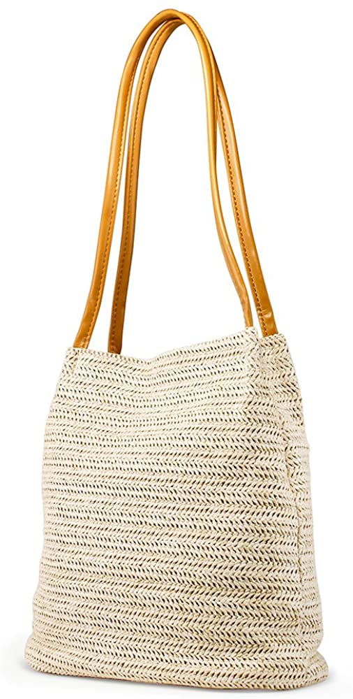 Price:$12.99    OCT17 Women Straw Beach Bag tote Shoulder Bag Summer Handbag - White  Shoes