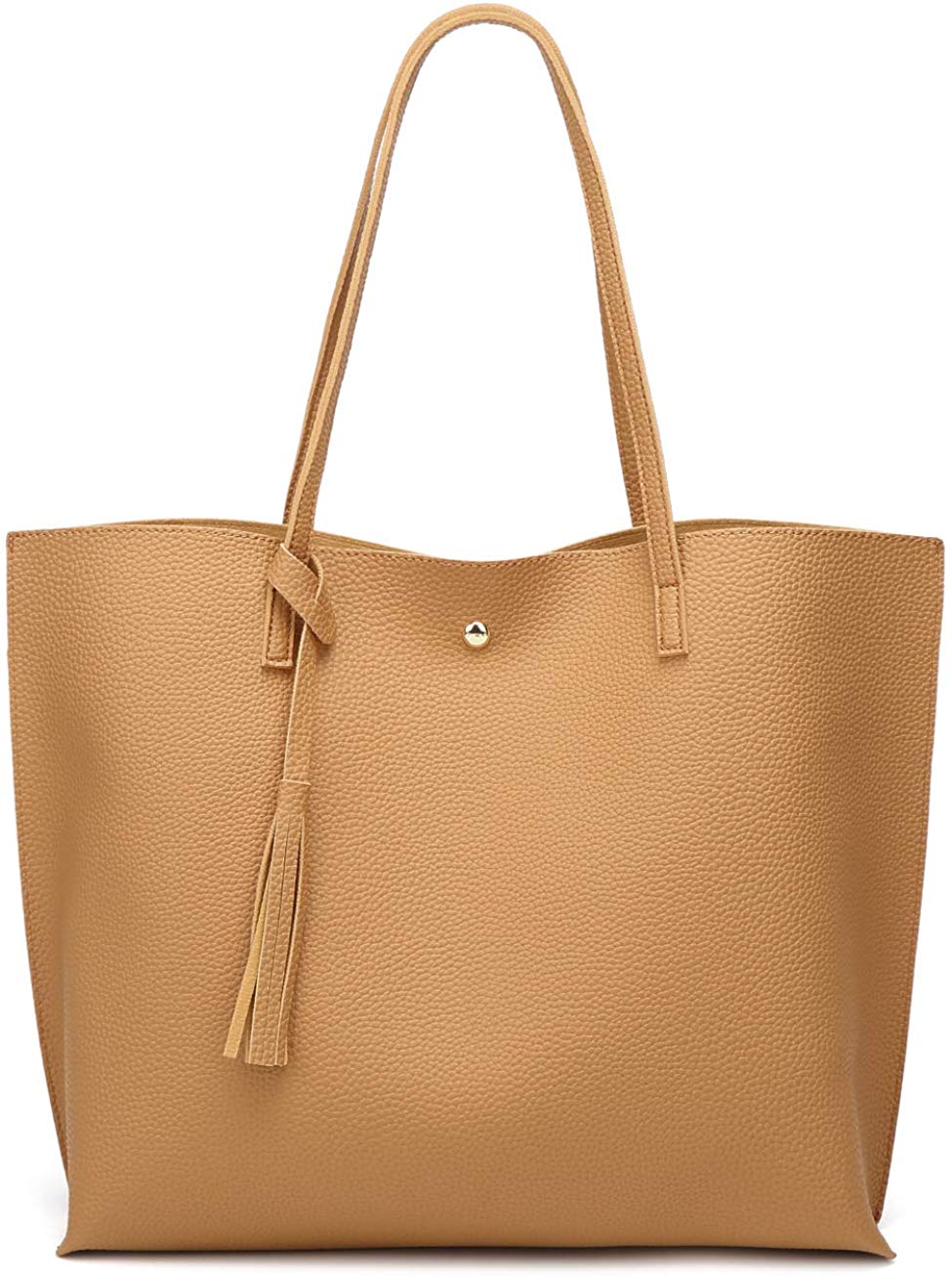 Price:$13.55    Women's Soft Faux Leather Tote Shoulder Bag from Dreubea, Big Capacity Tassel Handbag Yellowish Brown  Shoes