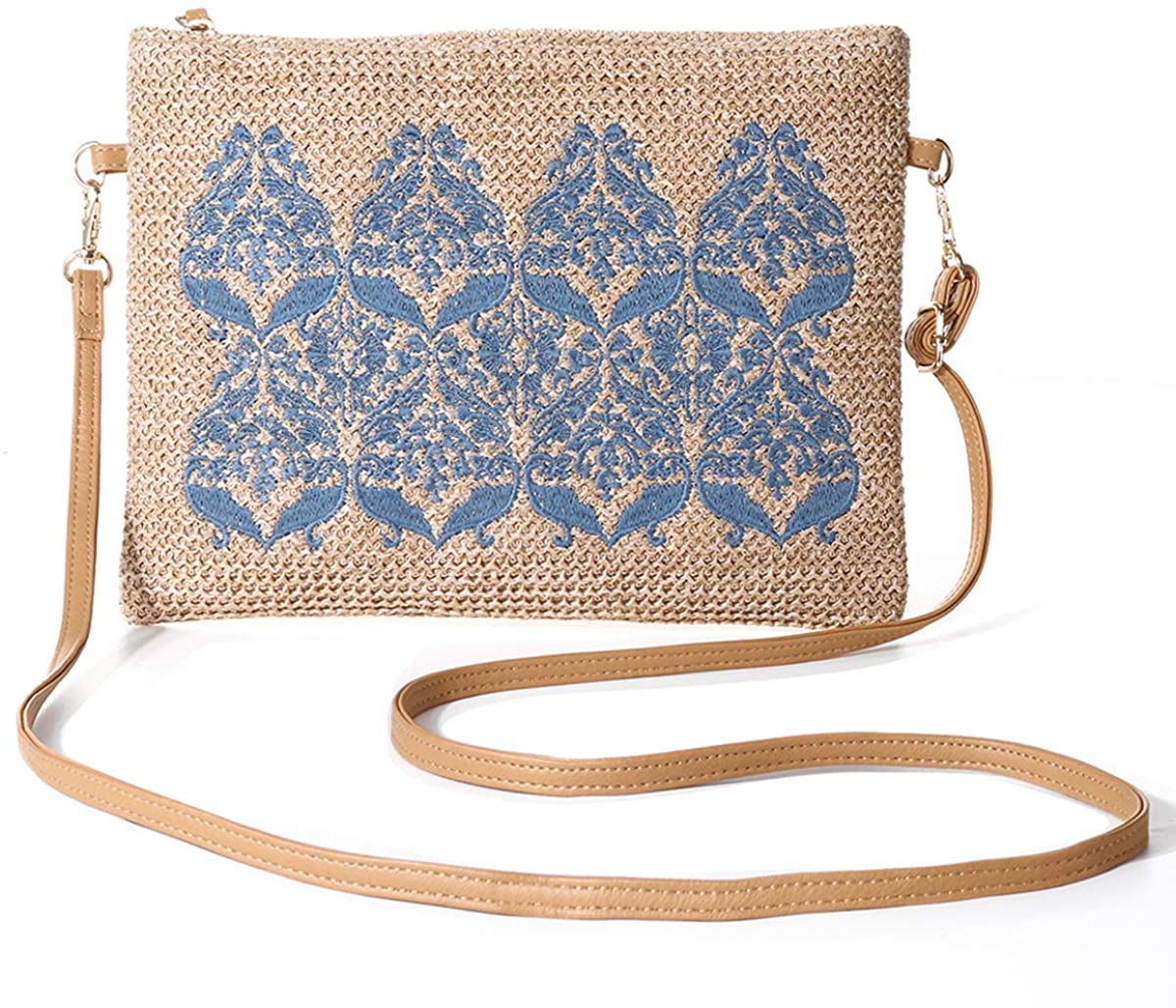 Price:$19.99 Straw Shoulder Bag, Kadell Straw Clutch Women Handmade Straw Crossbody Bag Summer Beach Envelope Purse Wallet (Blue)  Handbags   