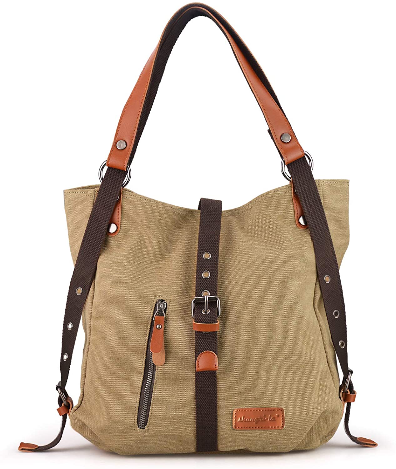 Price:$25.99    SHANGRI-LA Purse Handbag for Women Canvas Tote Bag Casual Shoulder Bag School Bag Rucksack Convertible Backpack - Khaki  Shoes