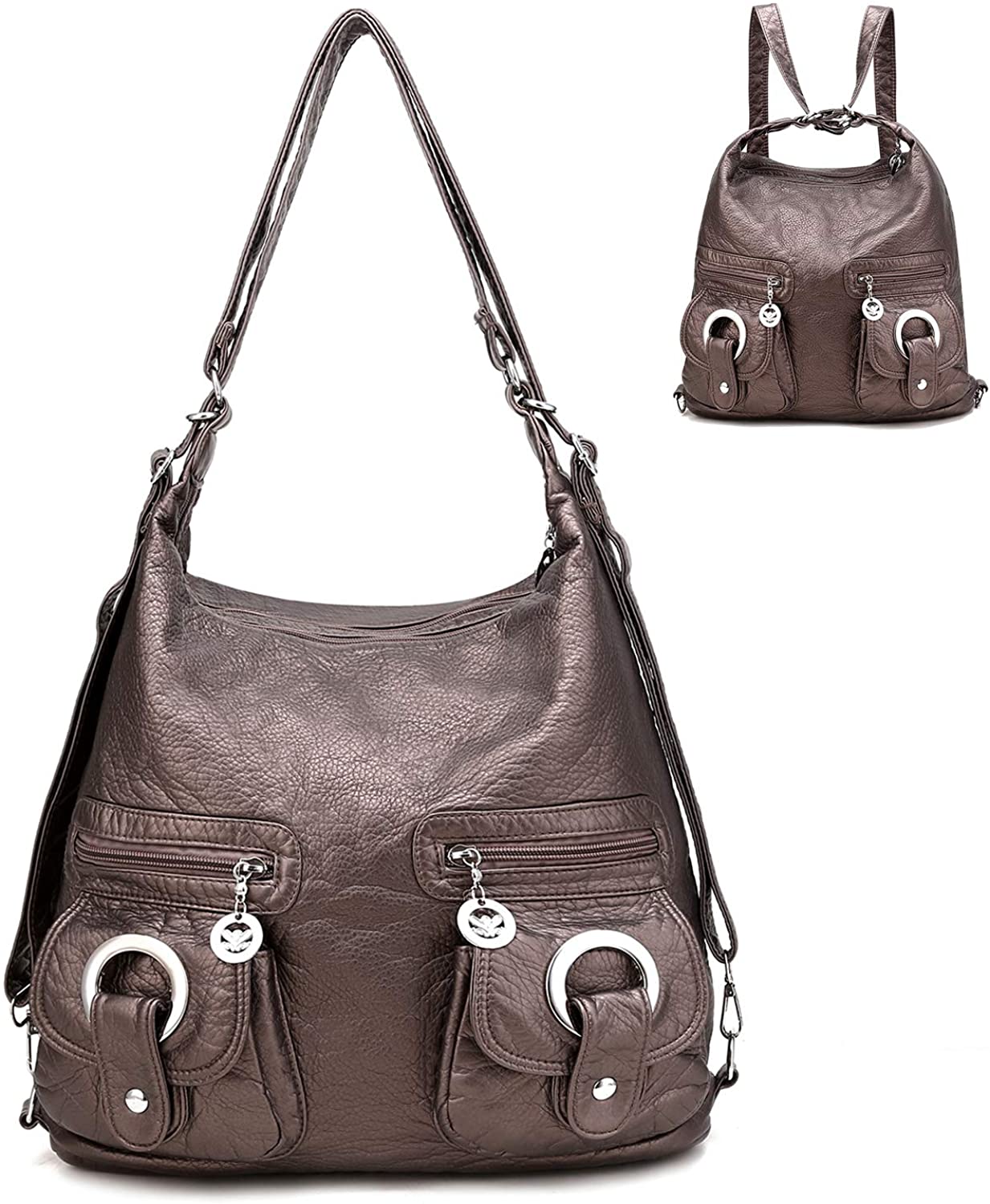 Price:$11.90    Shoulder Bag for Women Soft Leather Hobo Bag Multifunctional Girls Fashion Backpack Purse Casual Daypack Tote Bag,Cinnamon  Shoes