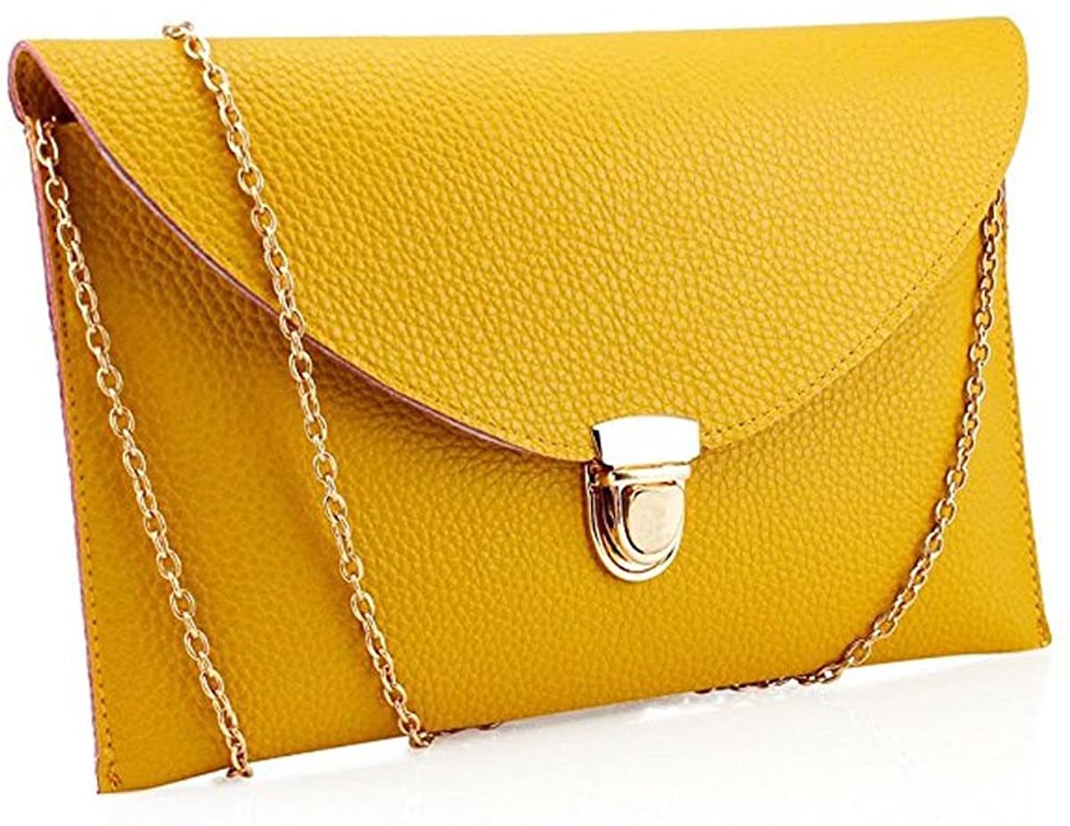 Price:$7.99 Amaze Fashion Women Handbag Shoulder Bags Envelope Clutch Crossbody Satchel Tote Purse Leather Lady Bag (Yellow)  Handbags   