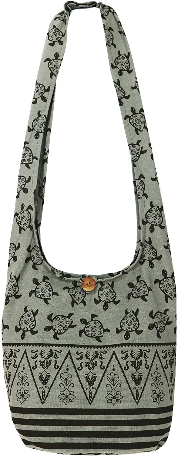 Price:$10.98 Lovely Creations's Hippie Boho New Elephant Crossbody Bohemian Gypsy Sling Shoulder Bag"Medium" Size (Turtle M Gray)  Handbags   