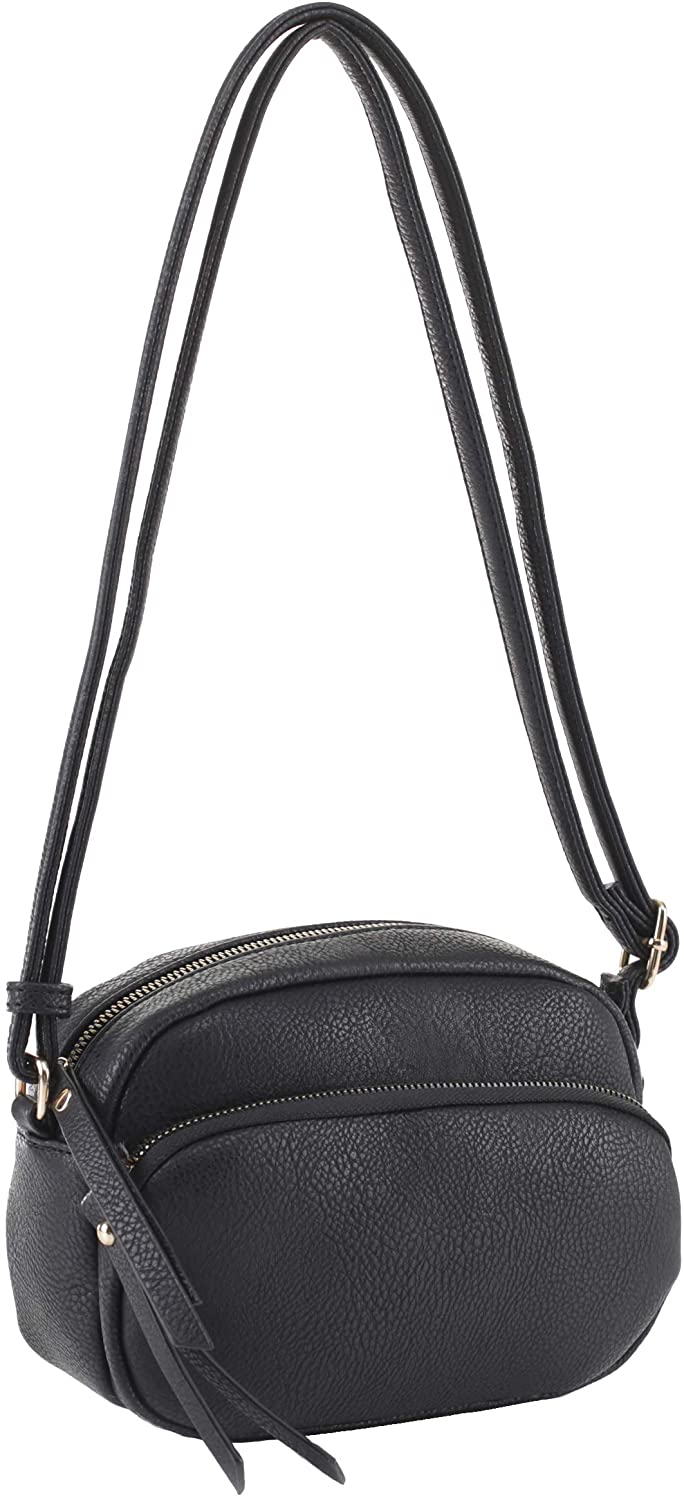 Price:$19.99 Deluxity Women's Distressed Vegan Leather Camera Shoulder Bag - Black  Handbags   