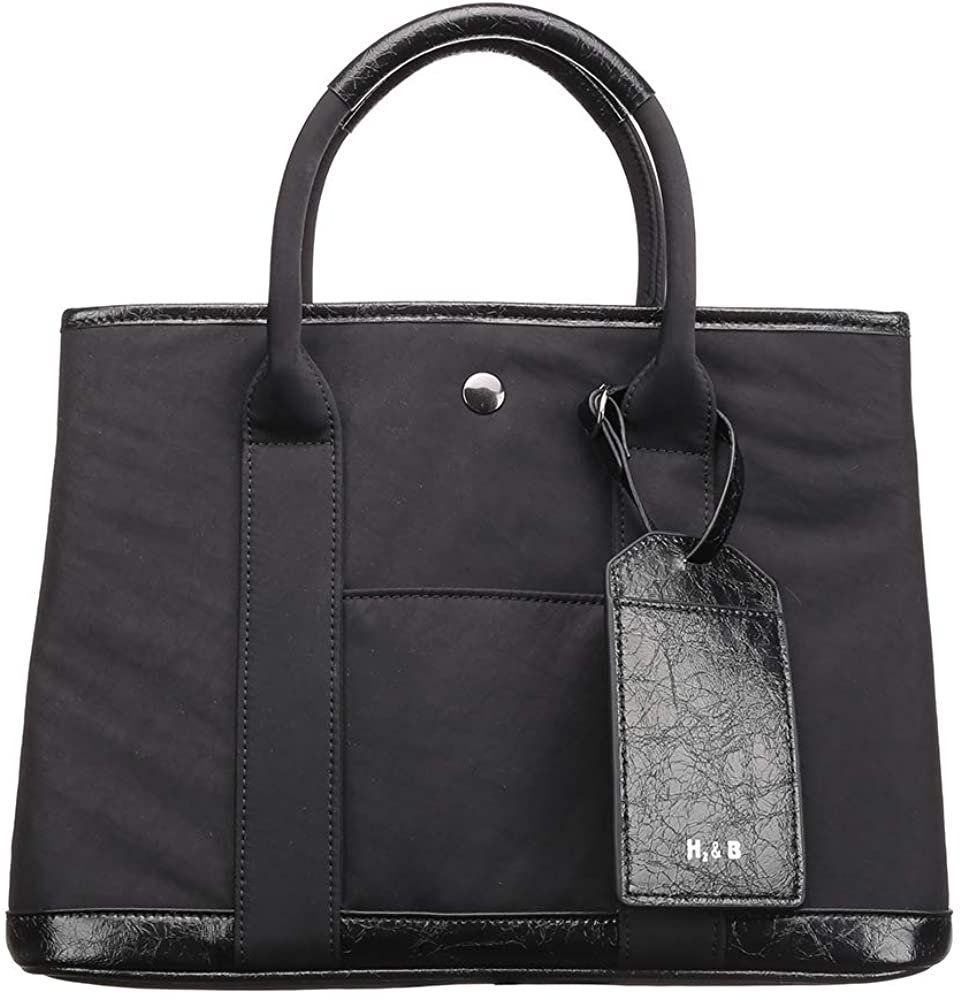 Price:$43.00 H2&B Women's Waterproof washing Nylon and Italian Cow-Leather Handbag Shoulder Bag (Black)  Handbags   