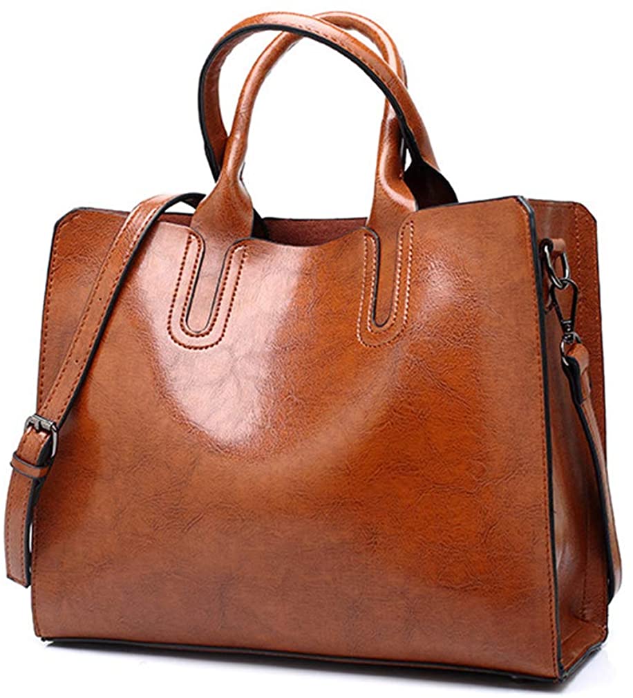 Price:$21.99    Pahajim Women Top Handle Satchel Fashion Shoulder Oil Leather Handbags Bucket Bag Tote Purse for Ladies and Girl(Brown)  Shoes