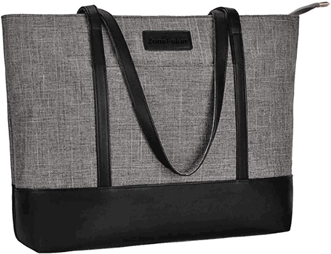 Price:$20.99    Laptop Tote Bag, Fits 15.6Inch Laptop, Womens Lightweight Water Resistant Nylon Tote Shoulder Bag Teacher Bag(Gray+Black)  Computers & Accessories