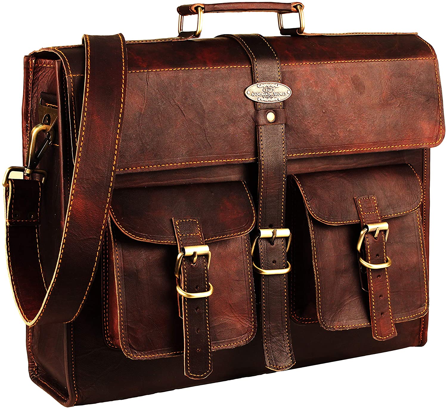Price:$69.99    Leather Laptop Bag | Leather Messenger for Men and Women | Briefcases for Men | A Perfect Satchel can be Used for School and Work Fits Computer Upto 15.6 Inch by Handmade World  Computers & Accessories