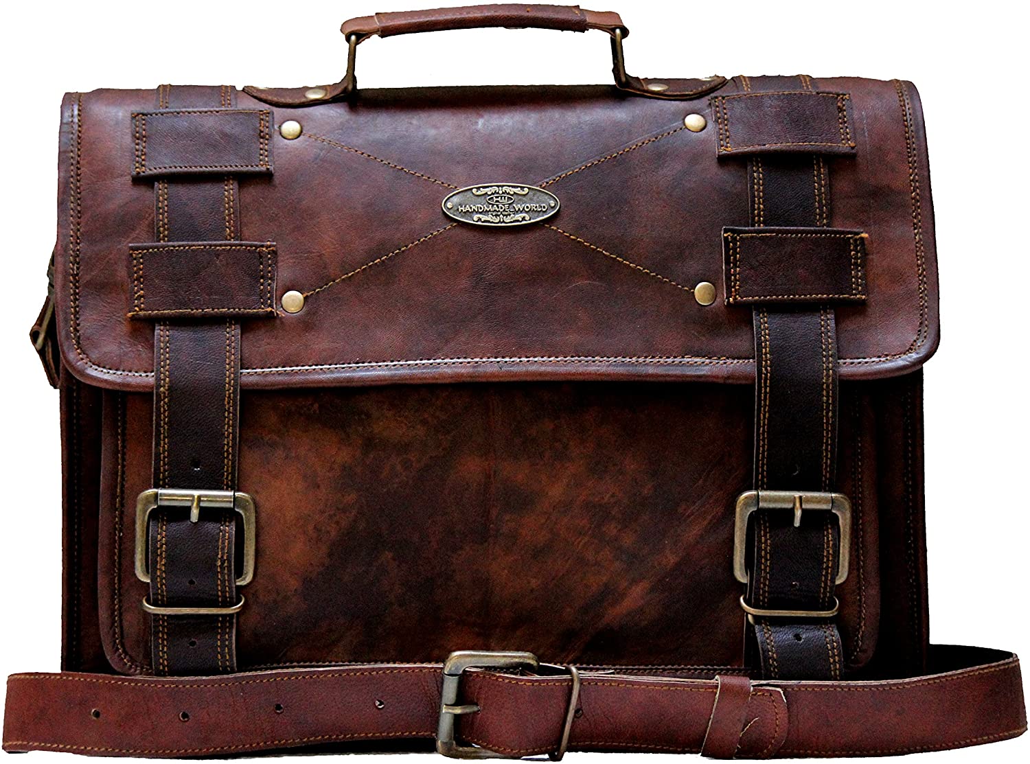 Price:$78.99    Handmade World Laptop Bag Vintage Men Brown Leather Briefcase Messenger Bags (13" X 18")  Shoes