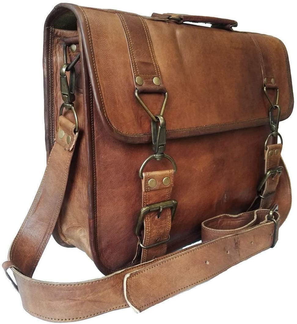 Price:$69.99    16 Inch Vintage Handmade Leather Messenger Bag for Laptop Briefcase Best Computer Satchel School distressed Bag (brown)