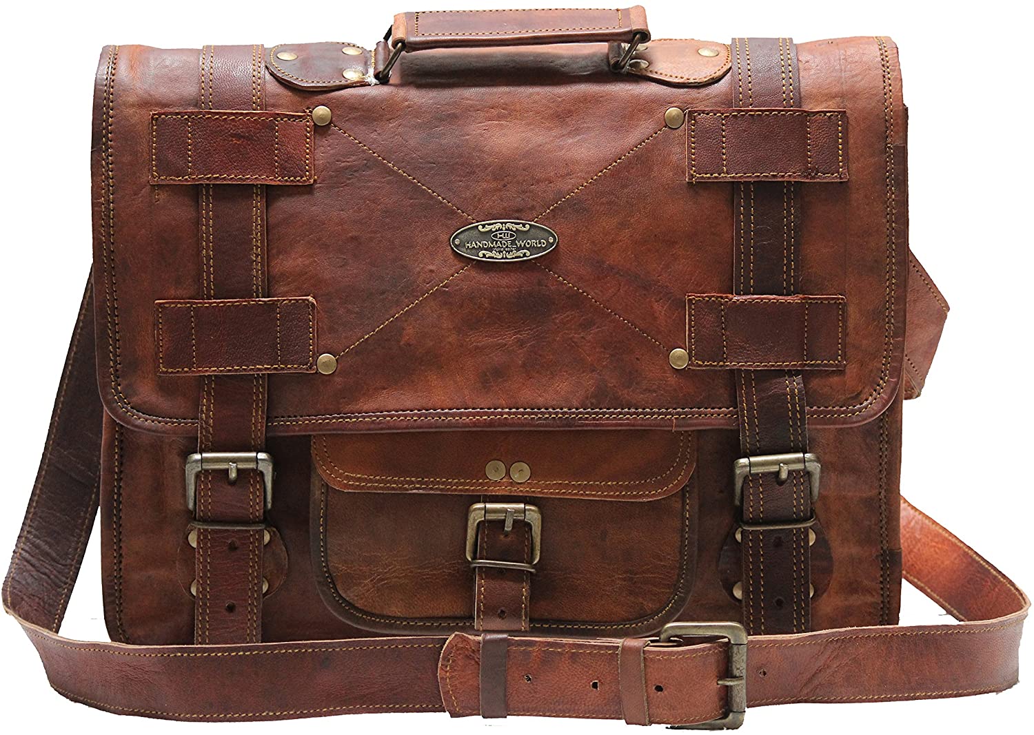 Price:$64.99    Handmade World leather messenger bags for men women mens briefcase laptop best computer shoulder satchel school distressed bag (11" X 15")  Computers & Accessories