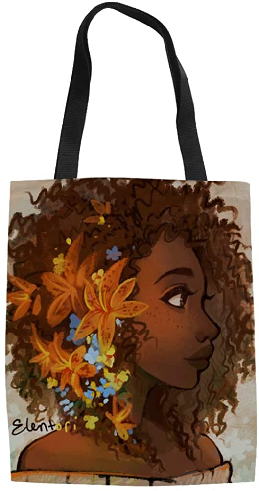 Price:$9.49    FANCOSAN Cotton Shopping Traveling Tote Bag Black Queen African Girl Printed Canvas School Shoulder Bag Handbag for Women  Shoes