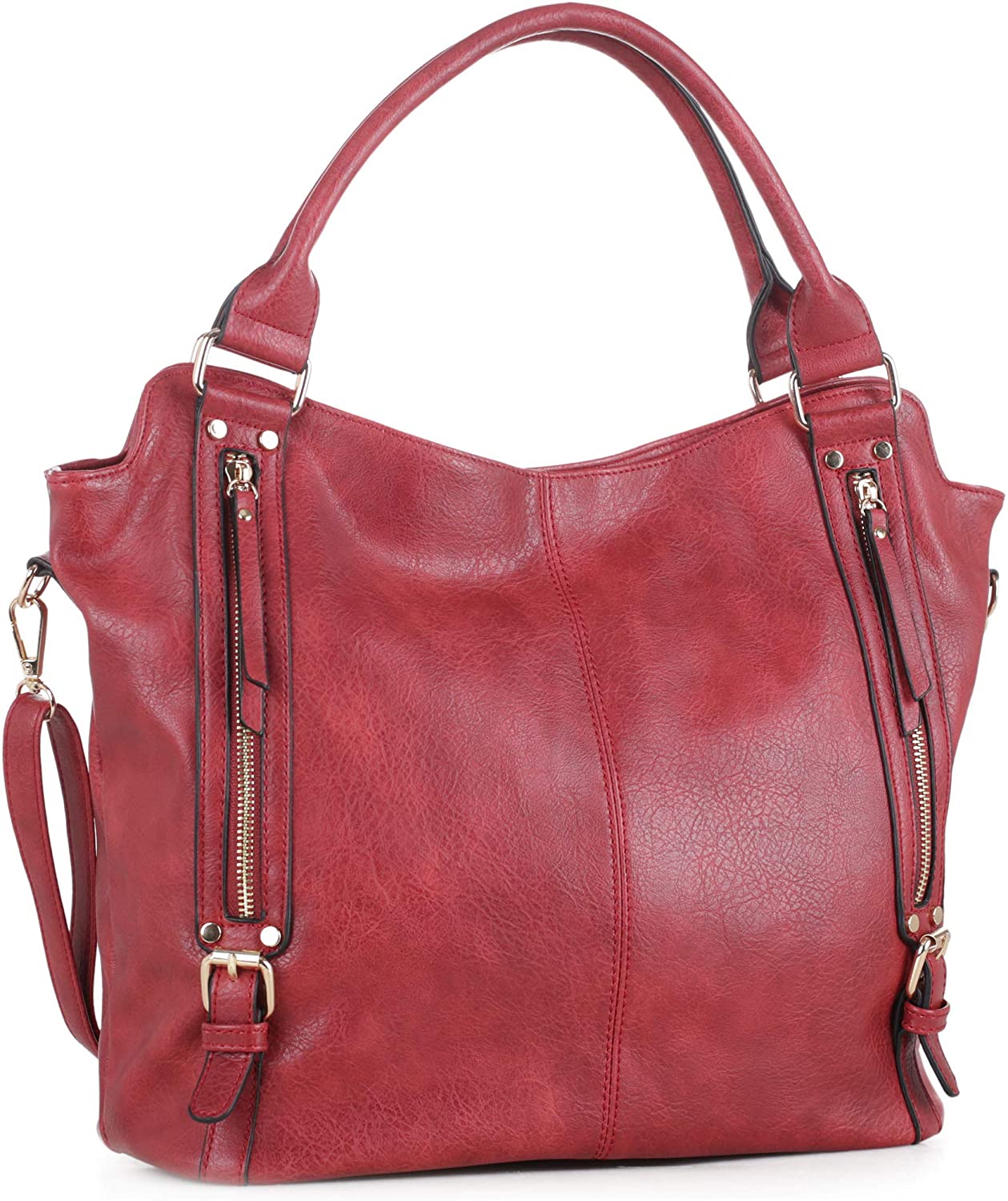 Price:$34.99    DELUXITY Hobo Shoulder Bags for Women Tote Handbags Fashion Large Capacity Ladies Crossbody Front Zippers | Red  Shoes