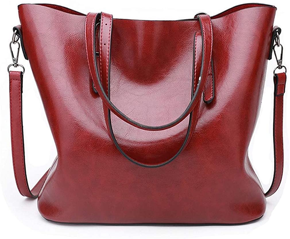 Price:$26.65    Pahajim fashion Women PU Leather Bucket Bag business Purses Waterproof Handbags Tote Top Handle Satchel Shoulder with Zipper for Ladies(Red)  Shoes