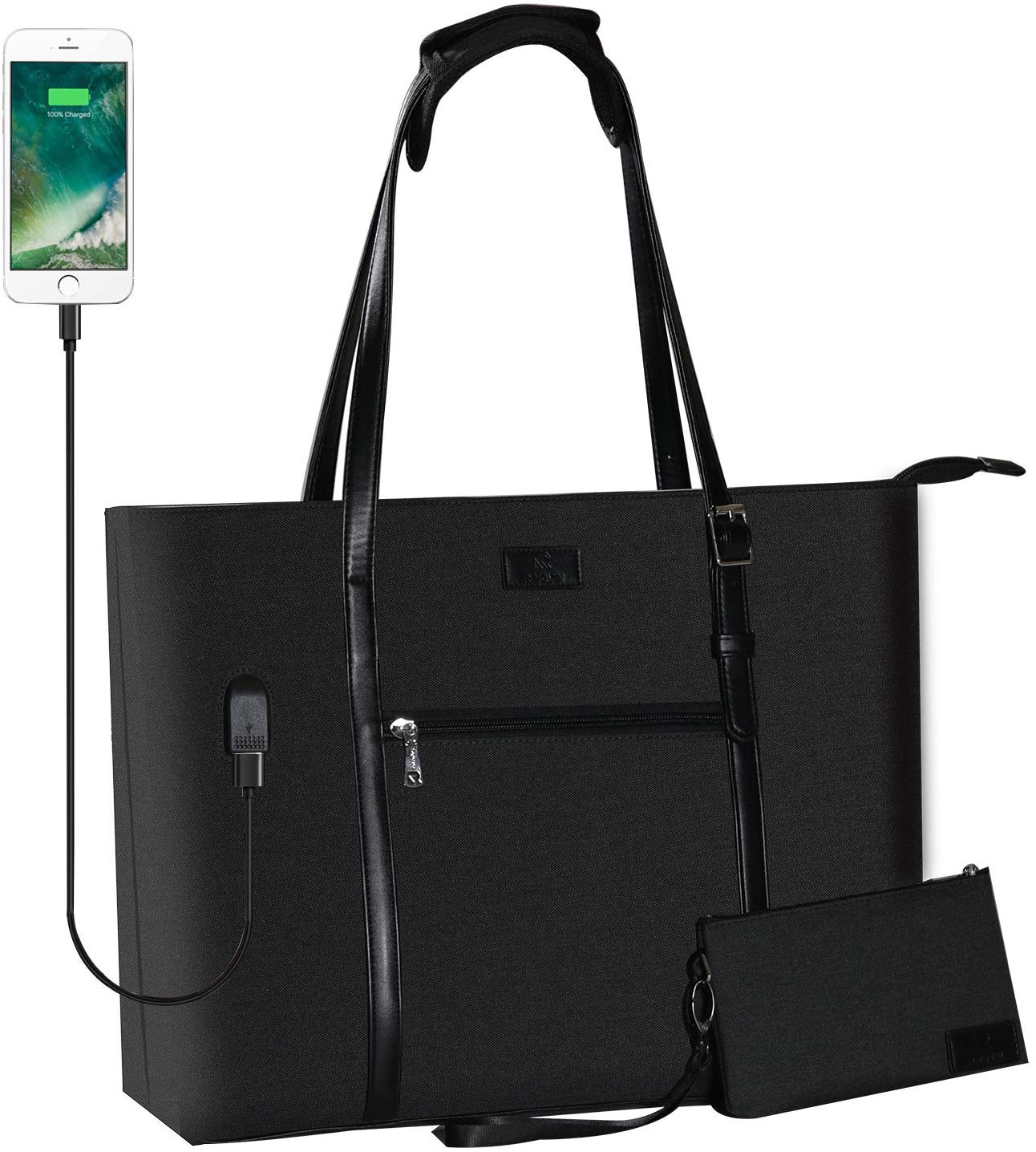 Price:$25.99    USB Laptop Tote Bag,Chomeiu Woman 15.6 inch Laptop Organizer Bag Teacher Work Purse (Black)  Electronics