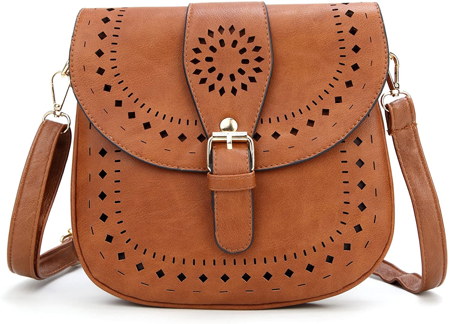 Price:$18.99 Forestfish Ladie's PU Leather Vintage Hollow Bag Crossbdy Bag Shoulder Bag (Brown)  Handbags   