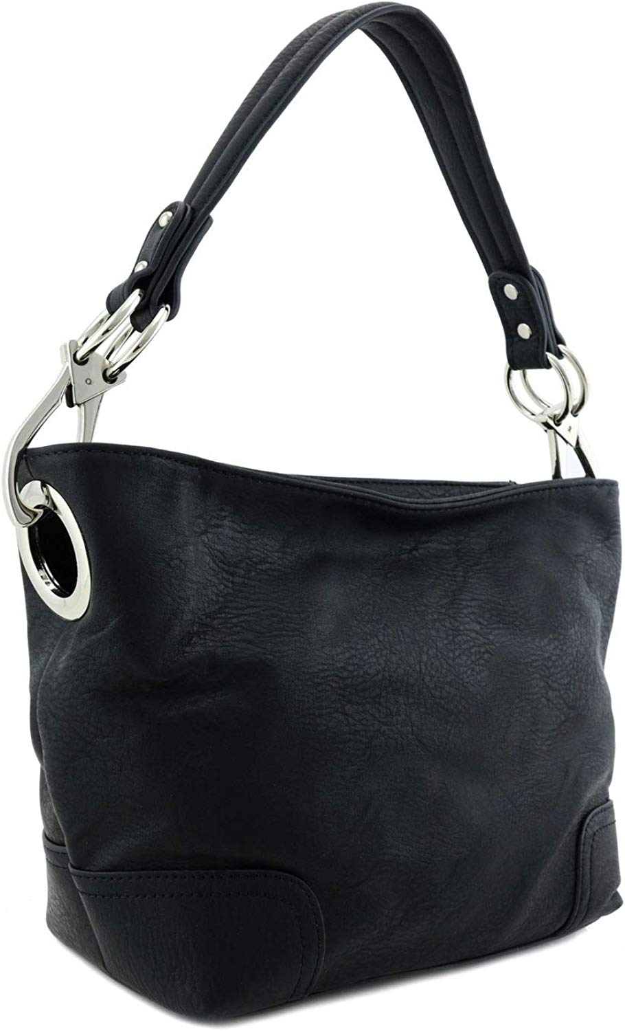 Price:$29.99    Small Hobo Shoulder Bag with Snap Hook Hardware Black  Shoes