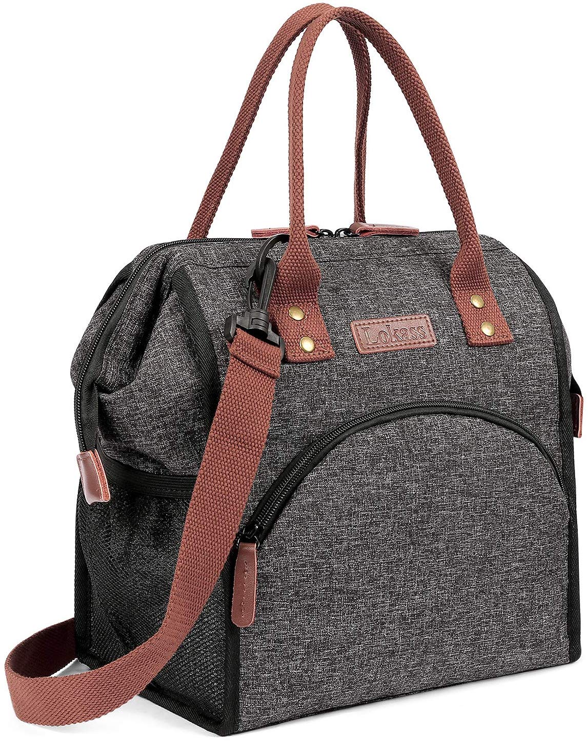 Price:$25.99    LOKASS Lunch Bag Insulated Lunch Box Wide-Open Lunch Tote Bag Large Drinks Holder Durable Nylon Snacks Organizer with Removable Shoulder Strap for Women Men Adults Work Outdoor, Black  Kitchen & Dining