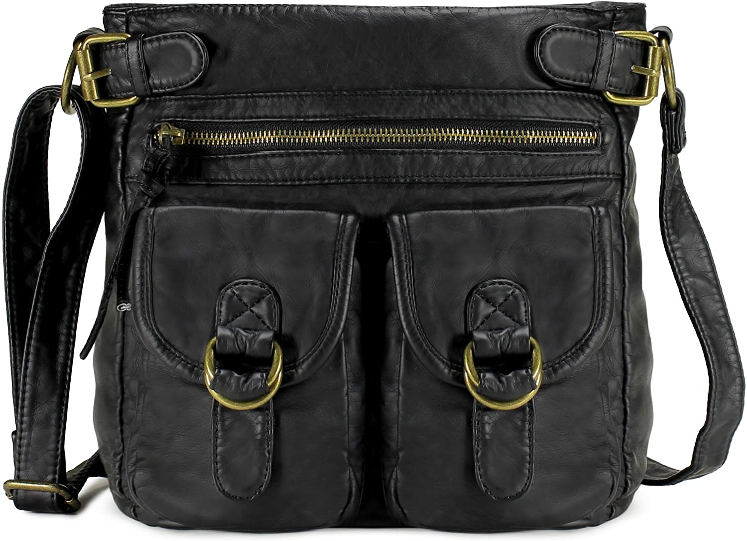Price:$27.99 Scarleton Medium Crossbody Shoulder Bag for Women, Ultra Soft Washed Vegan Leather, Black, H199801  Handbags   