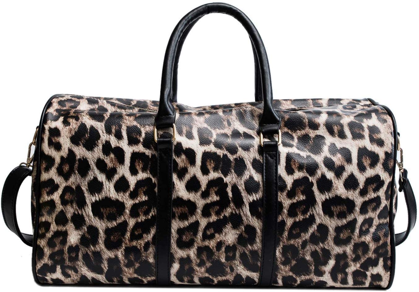 Price:$35.99   | QUARKERA Leopard Leather Weekender Travel Bag for Women Girls Cheetah Animal Print Duffle Overnight Tote Shoulder Bags (Large) | Carry-Ons