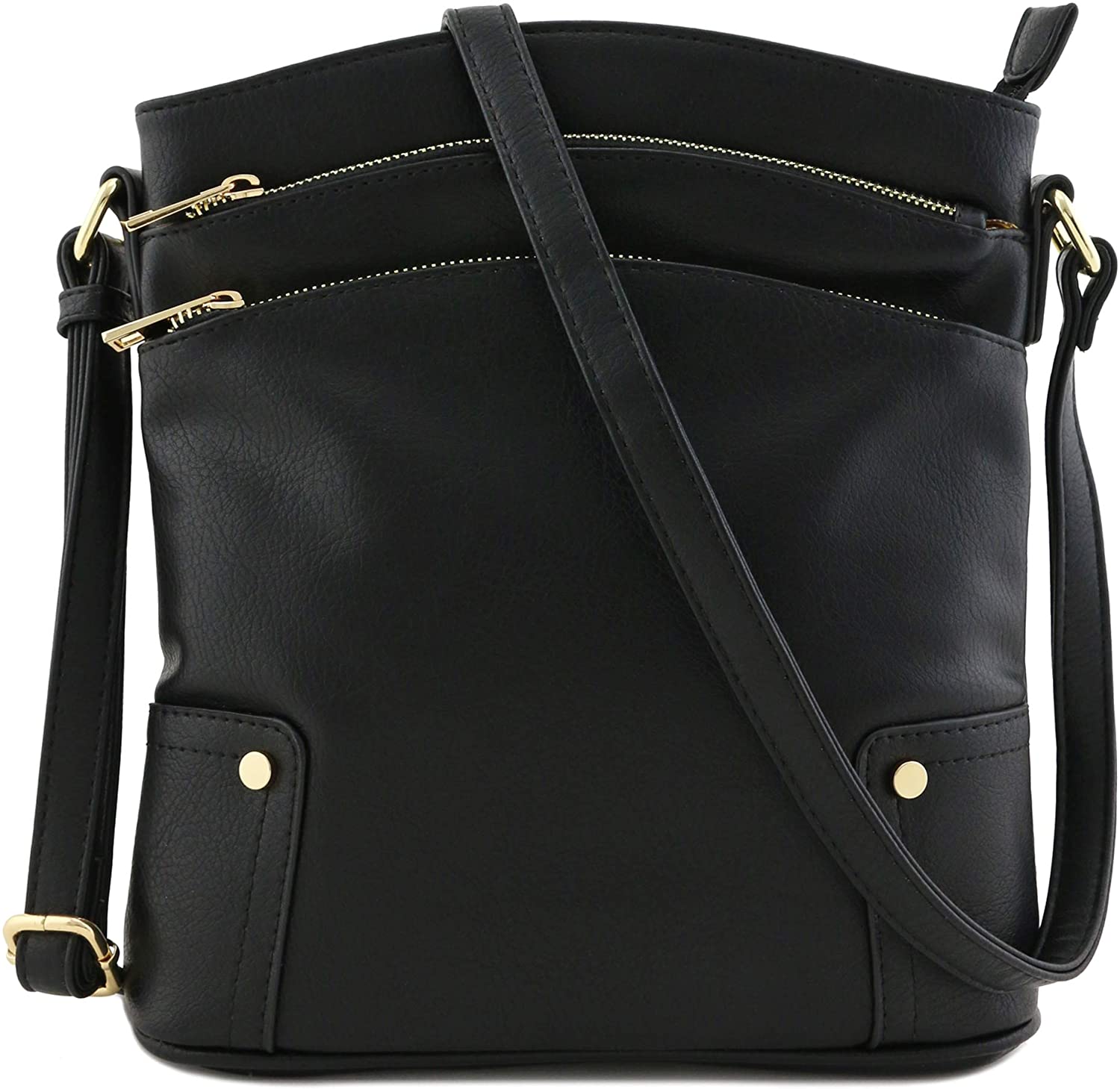Price:$23.95 Triple Zip Pocket Large Crossbody Bag Black  Handbags   