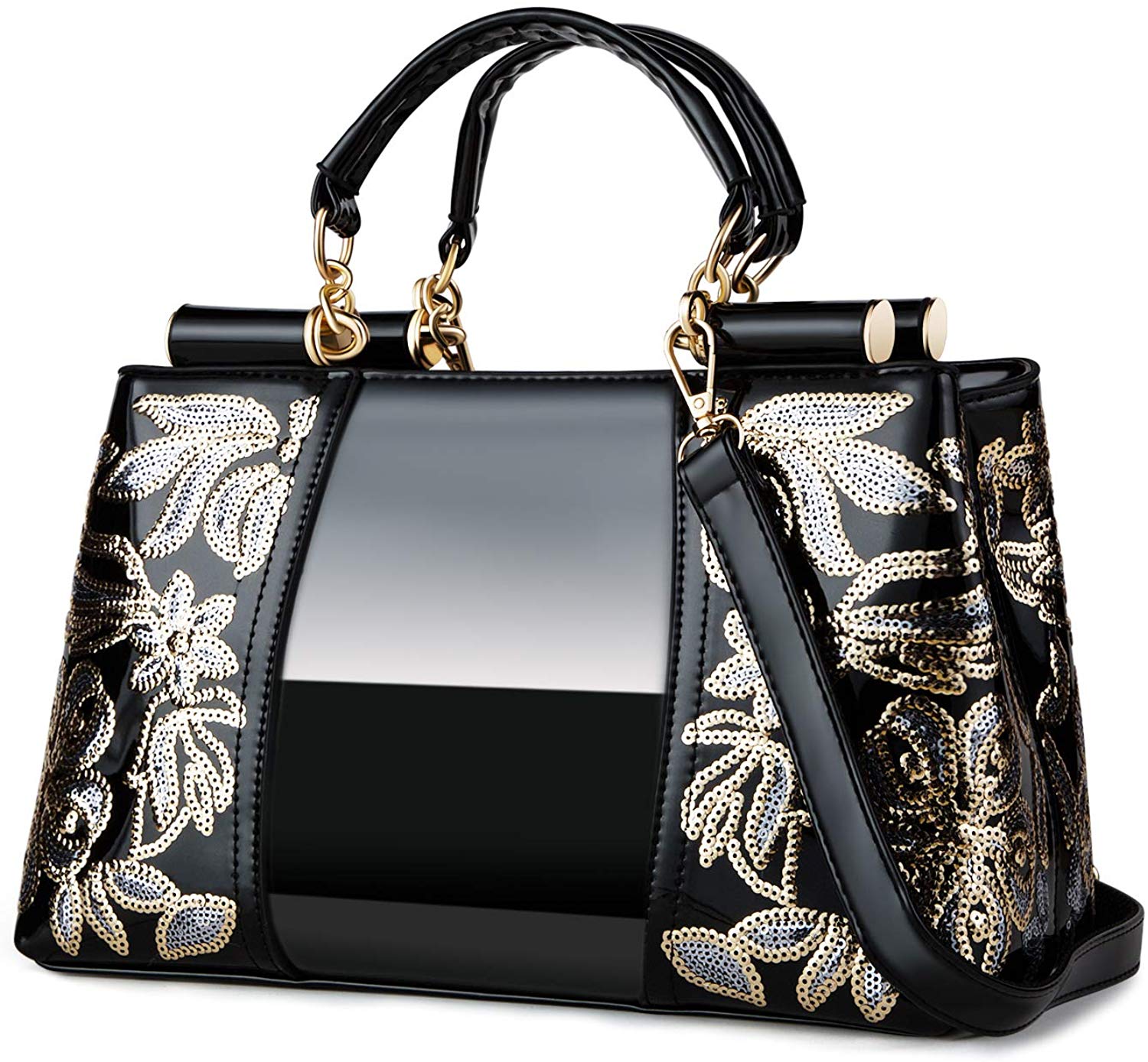 Price:$29.99    Nevenka Women Patent Leather Fashion Handbags (BLACK)  Shoes