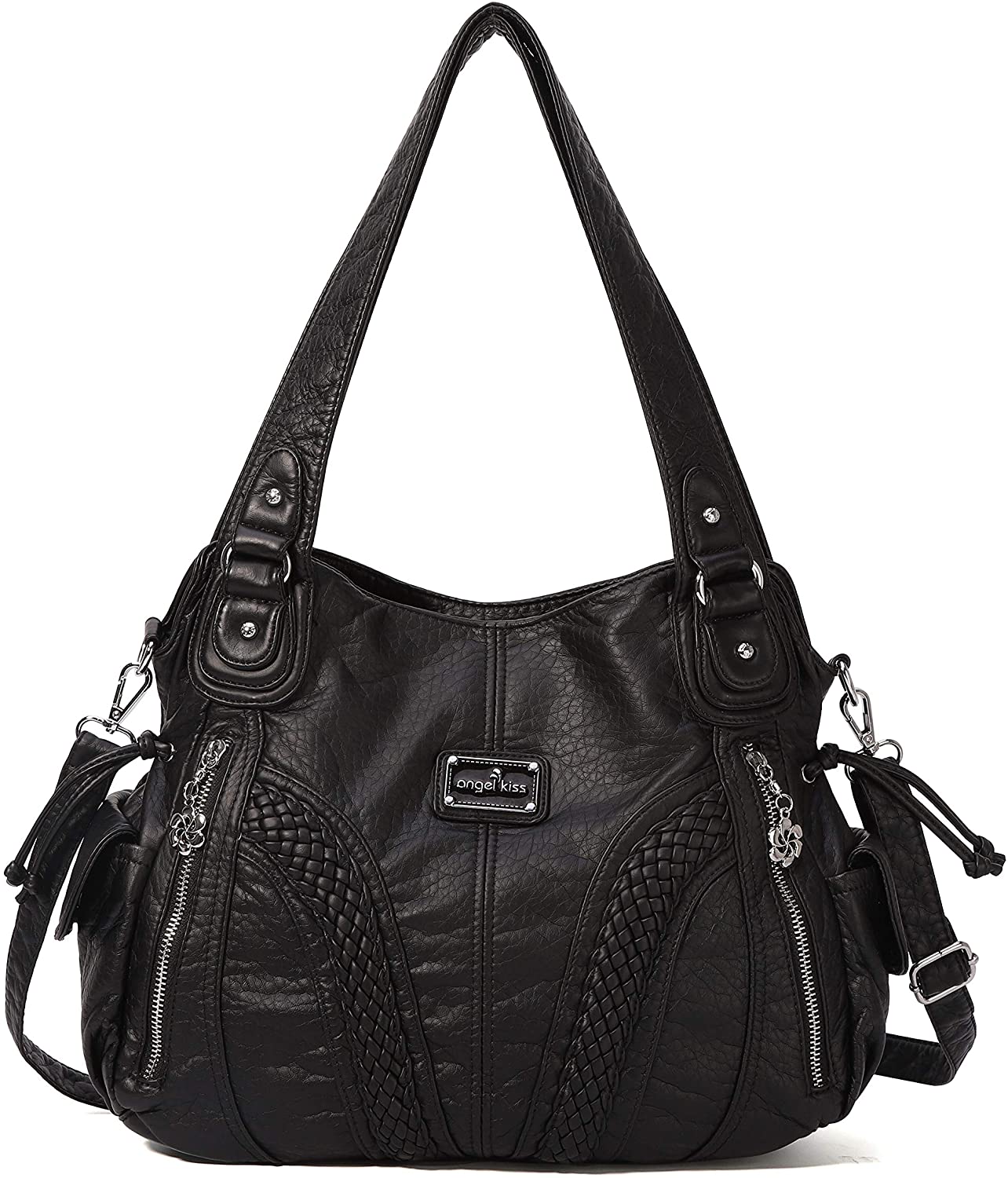 Price:$35.05    Angelkiss Women Top Handle Satchel Handbags Shoulder Bag Messenger Tote Washed Leather Purses Bag (BLACK) …  Clothing