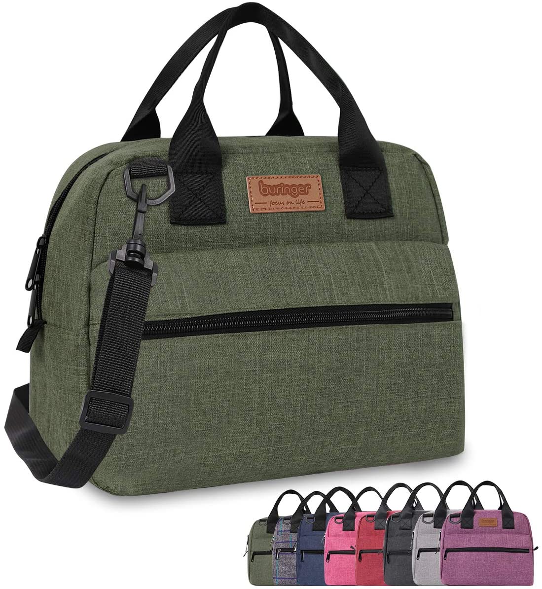 Price:$9.99    Buringer Insulated Lunch Bag Box Cooler Totes Handbag with Front and Back Pockets For Man and Woman Work Shopping (Green with Shoulder Strap)  Kitchen & Dining