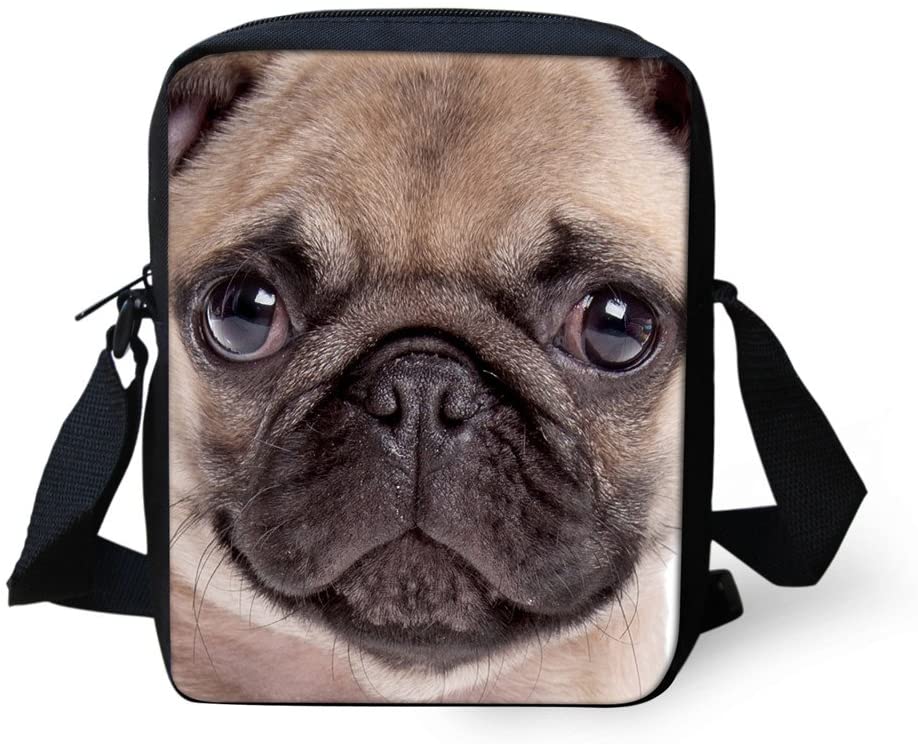 Price:$5.99 HUGS IDEA Cute Pug Dog Print Mini Cross-Body Bag for School Travel Shoulder Bags  Handbags   