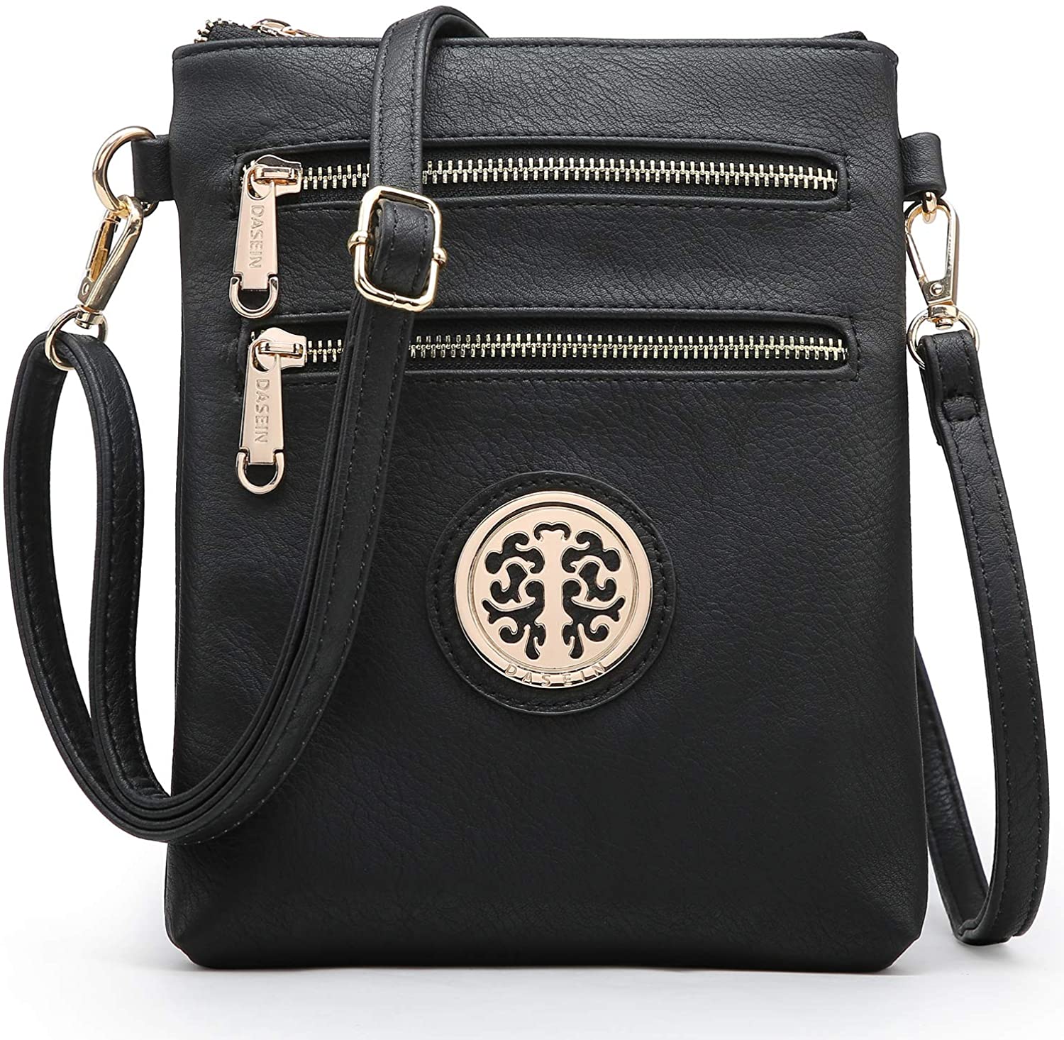 Price:$19.99 Dasein Small Crossbody Bag Multi Zipper Pockets Messenger Bag Lightweight Shoulder Bag Functional Purse (7051s-black)  Handbags   