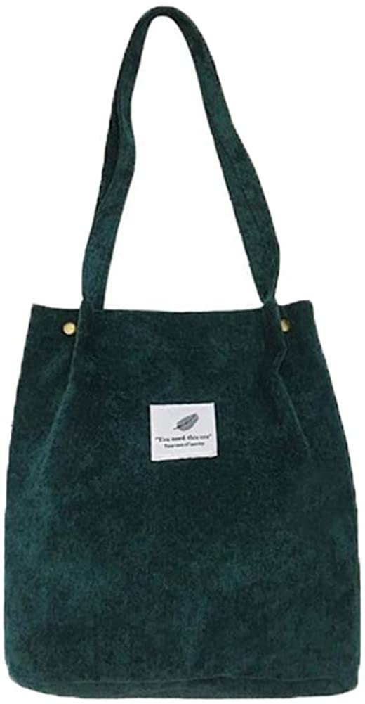 Price:$9.91    Corduroy Totes Bag - WantGor Women's Shoulder Handbags Small Shopping Bag (Dark Green)  Clothing