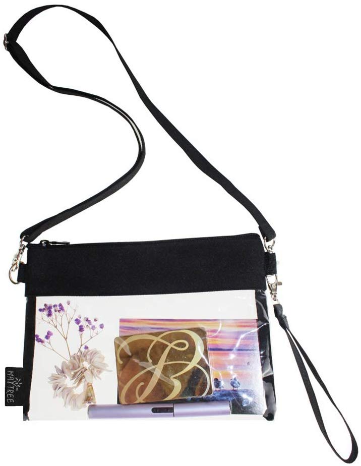 Price:$6.97    MAY TREE Clear Crossbody Purse Bag, NFL Stadium Approved Transparent Shoulder Bag, See Through Gym Zippered Tote Bag with Adjustable Shoulder Strap and Wrist Strap for Work Sports Games (Black-S)  Sports & Outdoors