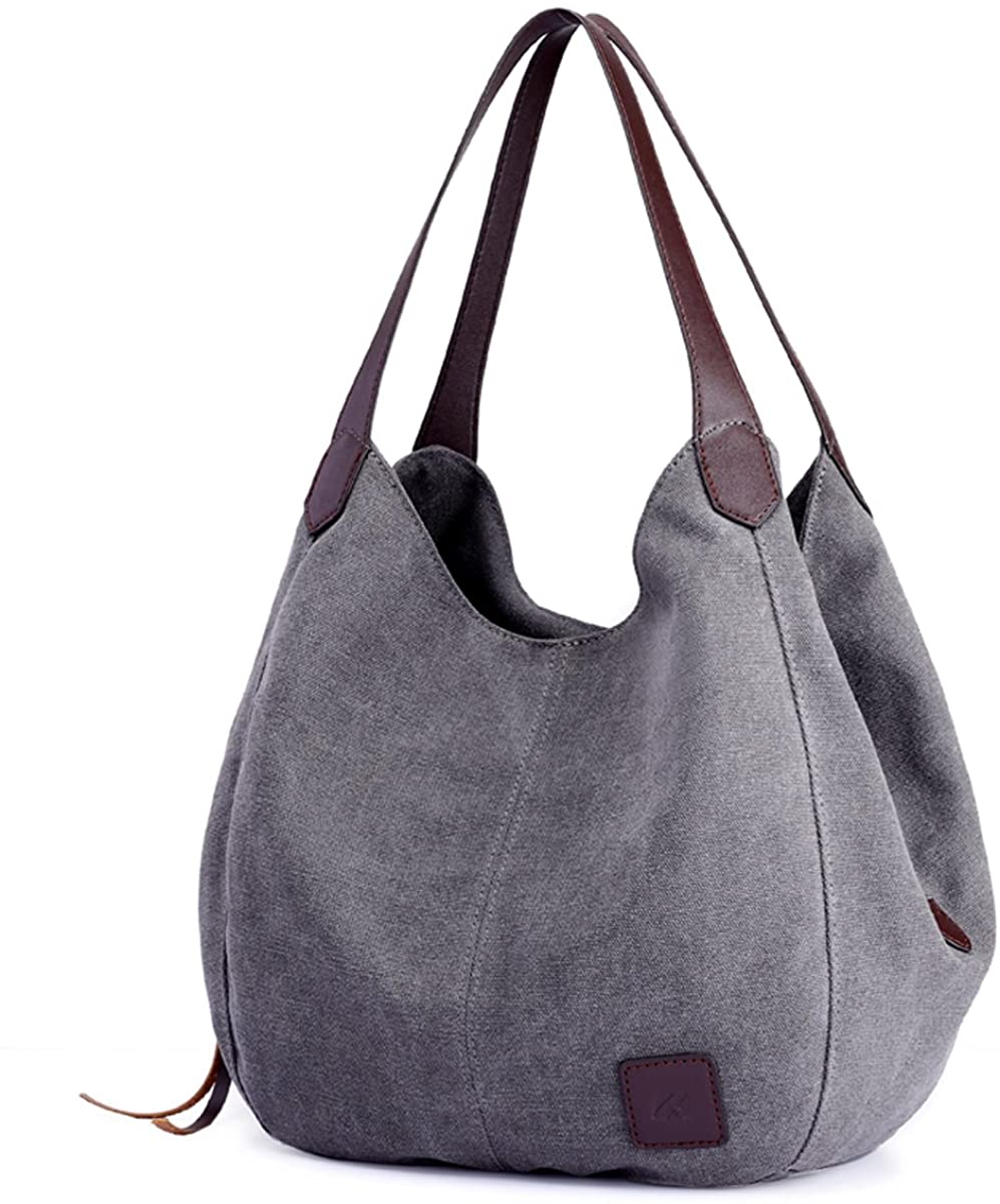 Price:$20.99    DOURR Women's Multi-pocket Shoulder Bag Fashion Cotton Canvas Handbag Tote Purse (Gray)  Shoes