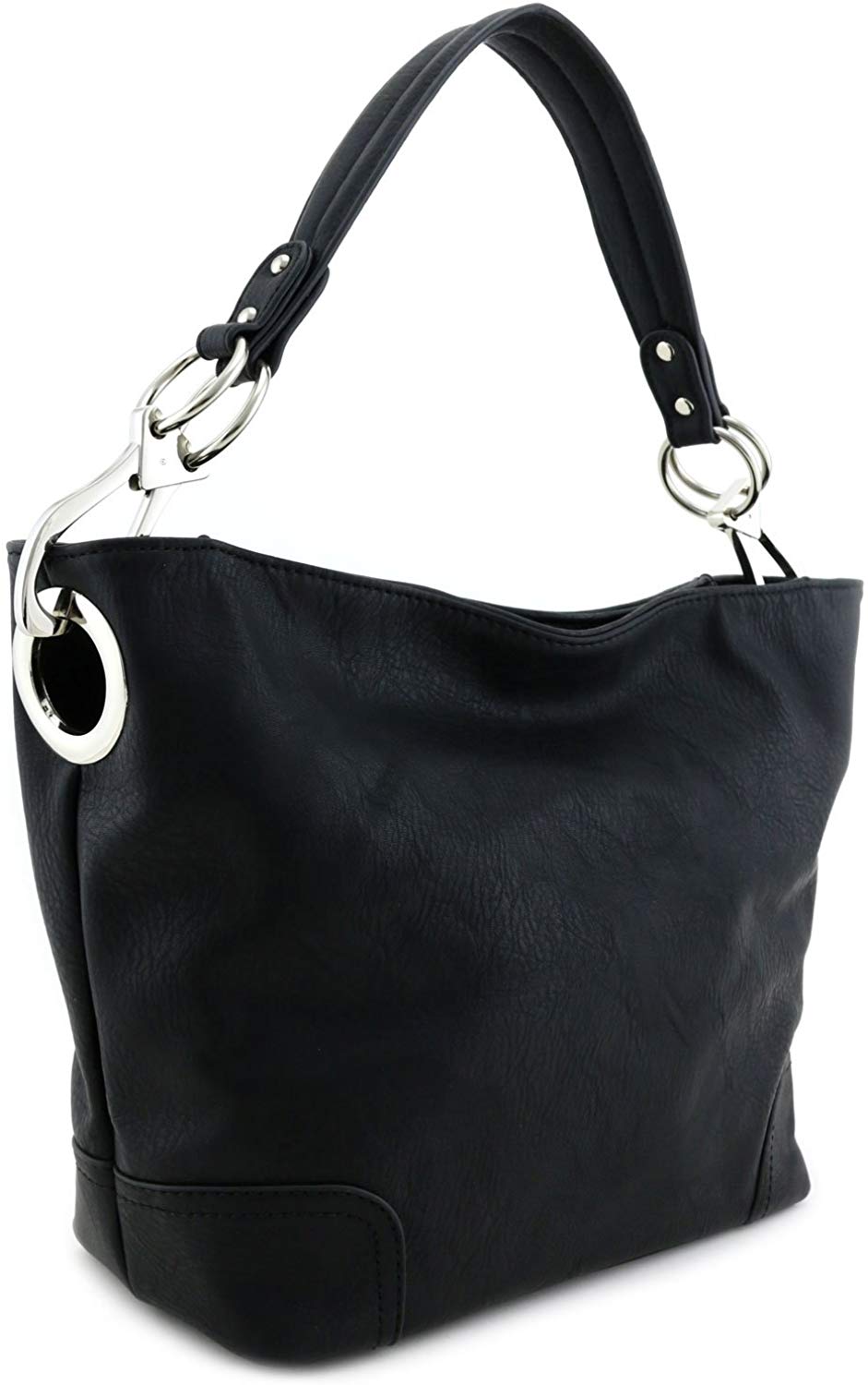 Price:$33.00    Women's Hobo Shoulder Bag with Big Snap Hook Hardware Black  Shoes