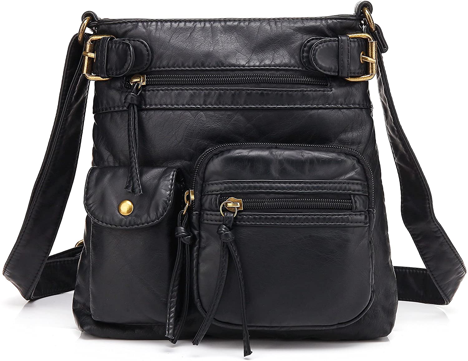 Price:$23.99 Scarleton Small Multi Pocket Crossbody Bag for Women, Ultra Soft Washed Vegan Leather Shoulder Purse, Black, H183301  Handbags   
