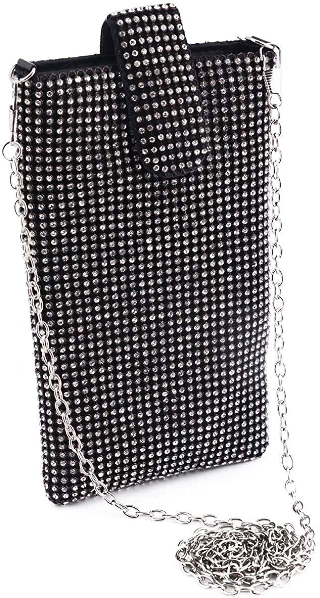 Price:$13.99 Crystal Rhinestone Small Shoulder Bag Cell Phone Purse Wallet for Women Evening Handbags Clutch Purses in Black  Handbags   