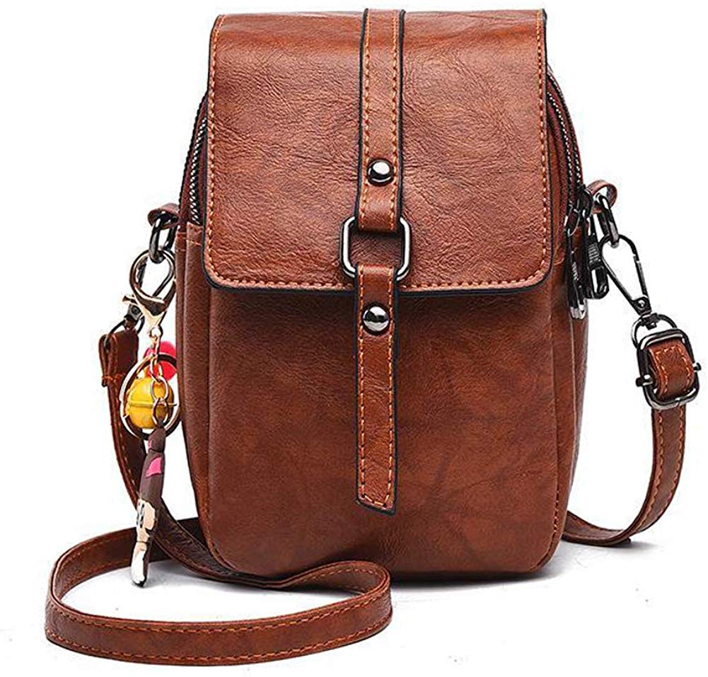 Price:$20.99 Sofuge Small Leather Crossbody Shoulder Bag Headphone Plug Cellphone Wallet Purse, Brown  Handbags   