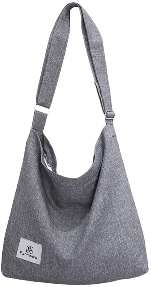 Price:$11.99    Fanspack Women's Canvas Hobo Handbags Simple Casual Top Handle Tote Bag Crossbody Shoulder Bag Shopping Work Bag (Light Grey)