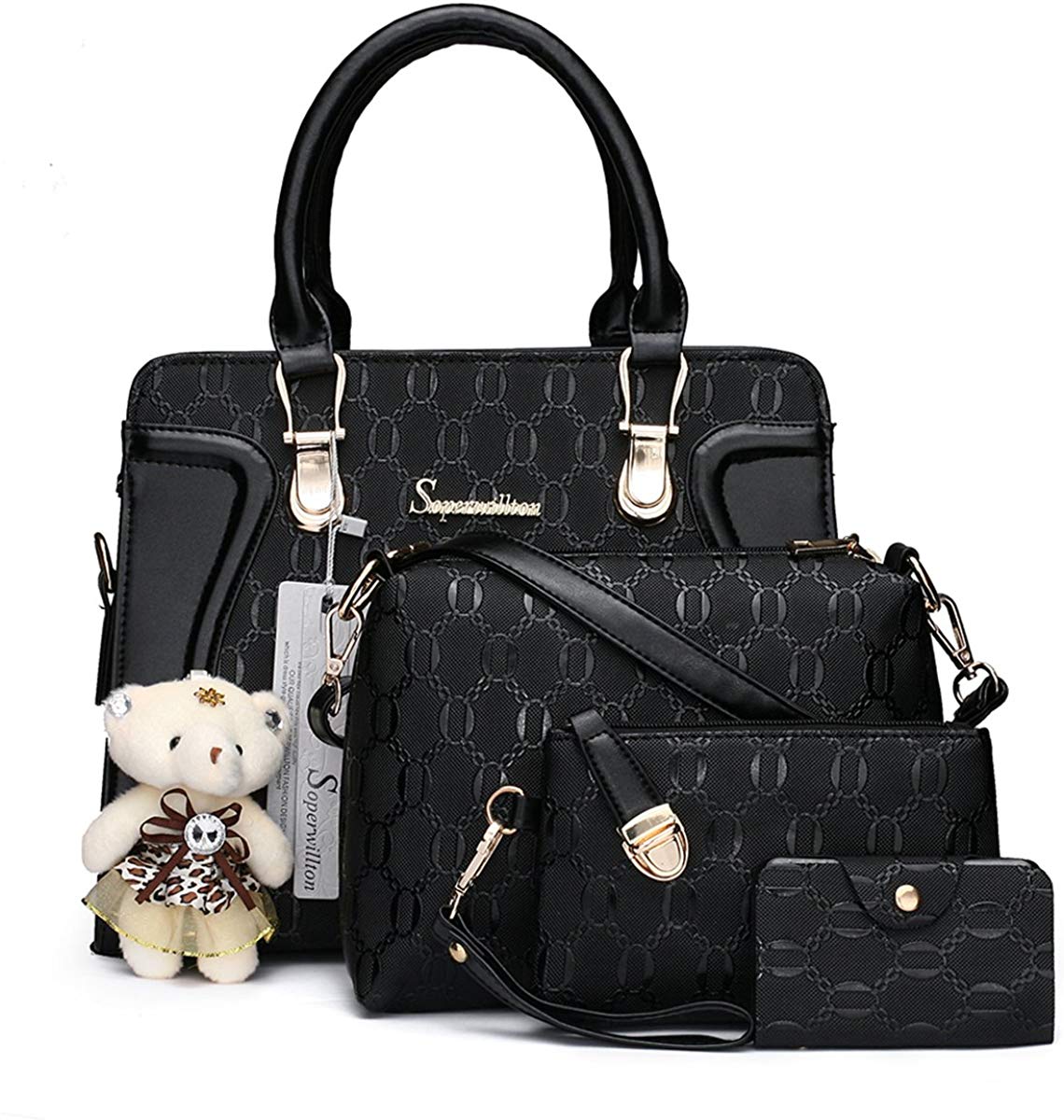 Price:$35.99    Soperwillton Handbag for Women Tote Bag Shoulder Bags Satchel 4pcs Purse Set  Shoes
