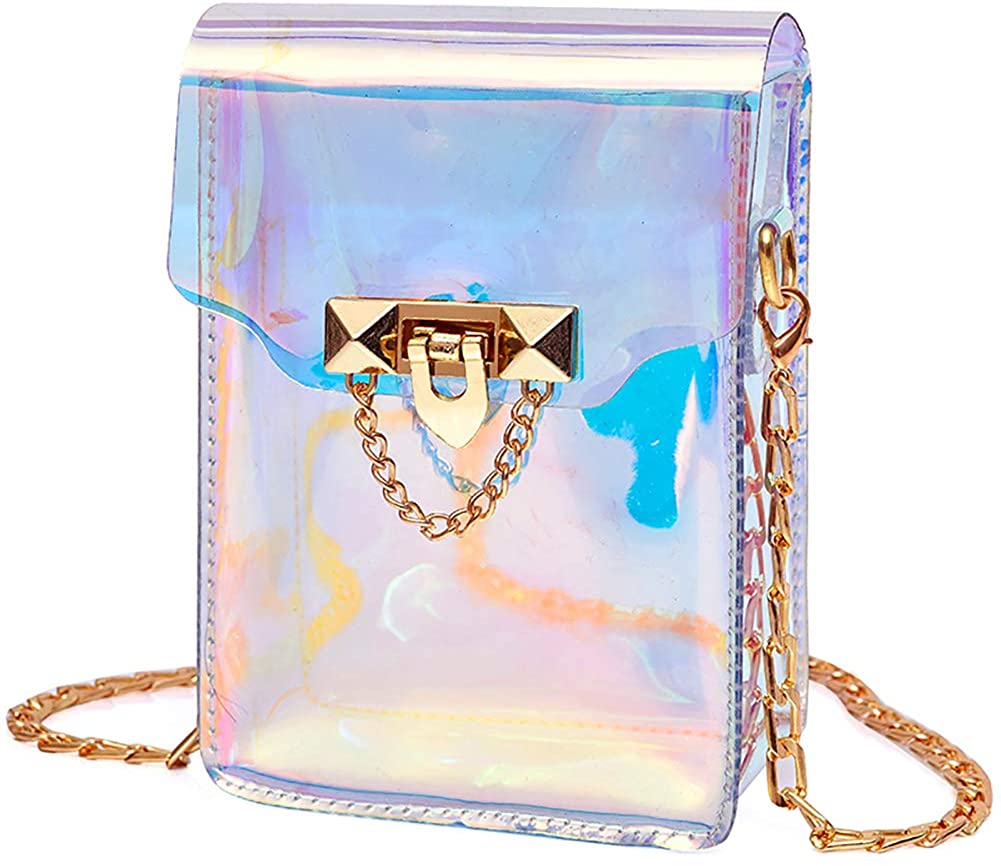Price:$12.68 Mini Hologram Clear Cross Body Purse Shoulder Bag Handbag for Women (Style B)  Handbags   