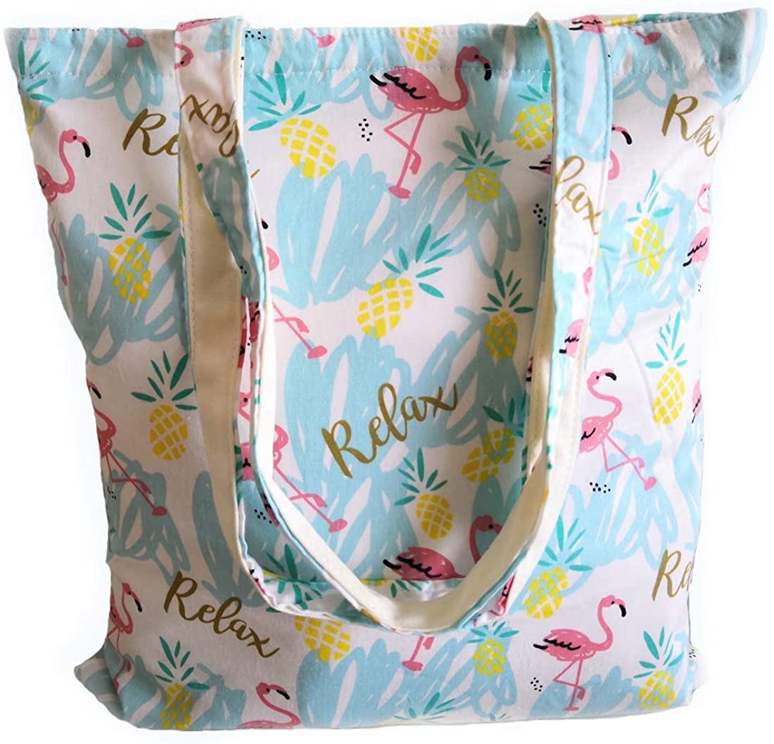 Price:$13.99    Women's Canvas Tote Shoulder Bag Stylish Shopping Casual Bag Foldaway Travel Bag (22-No closure-flamingos-blue)  Shoes