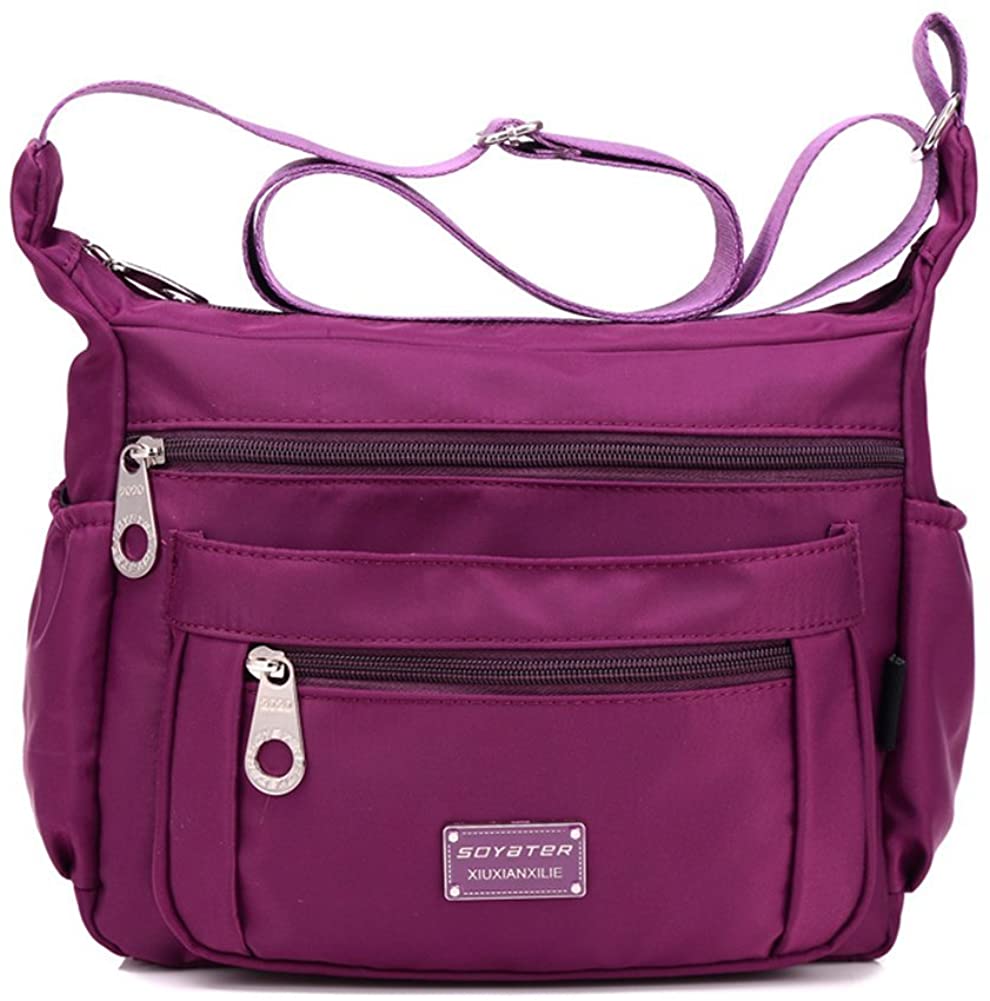 Price:$21.99    Soyater Nylon Crossbody Shoulder Bag, 9 Pockets (Grape), Grape, Size Medium