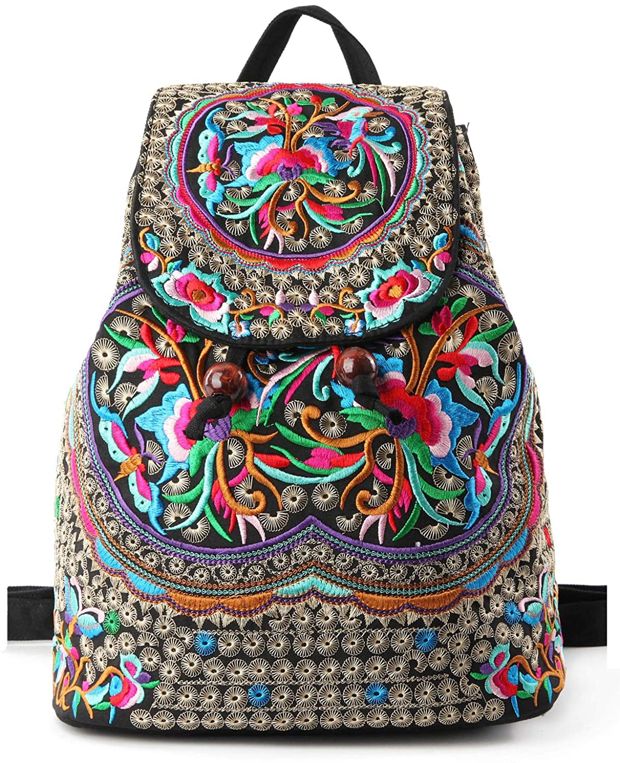 Price:$29.99 Goodhan Vintage Women Embroidery Ethnic Backpack Travel Handbag Shoulder Bag Mochila (S01 - Size Biggest - Pink - Material Upgraded)  Handbags   
