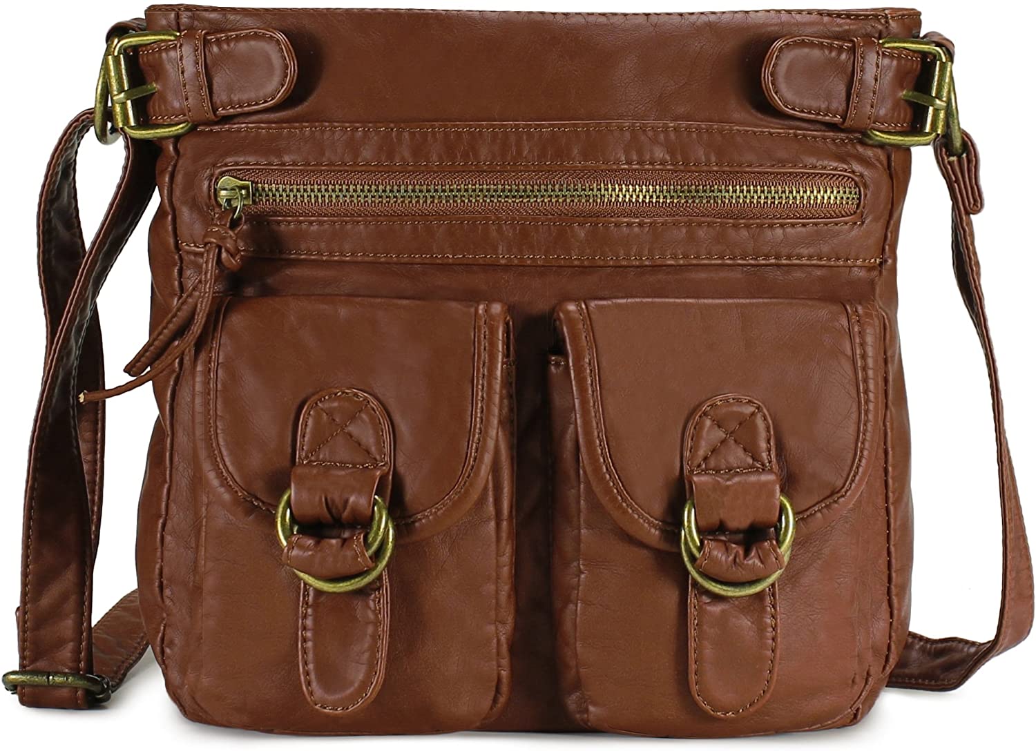 Price:$27.99    Scarleton Medium Crossbody Shoulder Bag for Women, Ultra Soft Washed Vegan Leather, Brown, H199804  Clothing