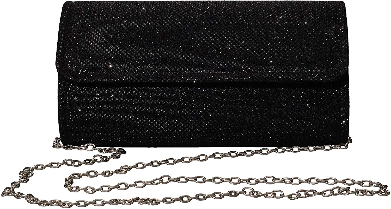 Price:$11.99 Outrip Women's Evening Bag Clutch Purse Glitter Party Wedding Handbag with Chain (Black)  Handbags   