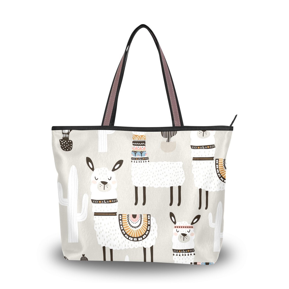 Price:$17.99    Women Large Tote Top Handle Shoulder Bags White Llama Partern Ladies Handbag  Clothing